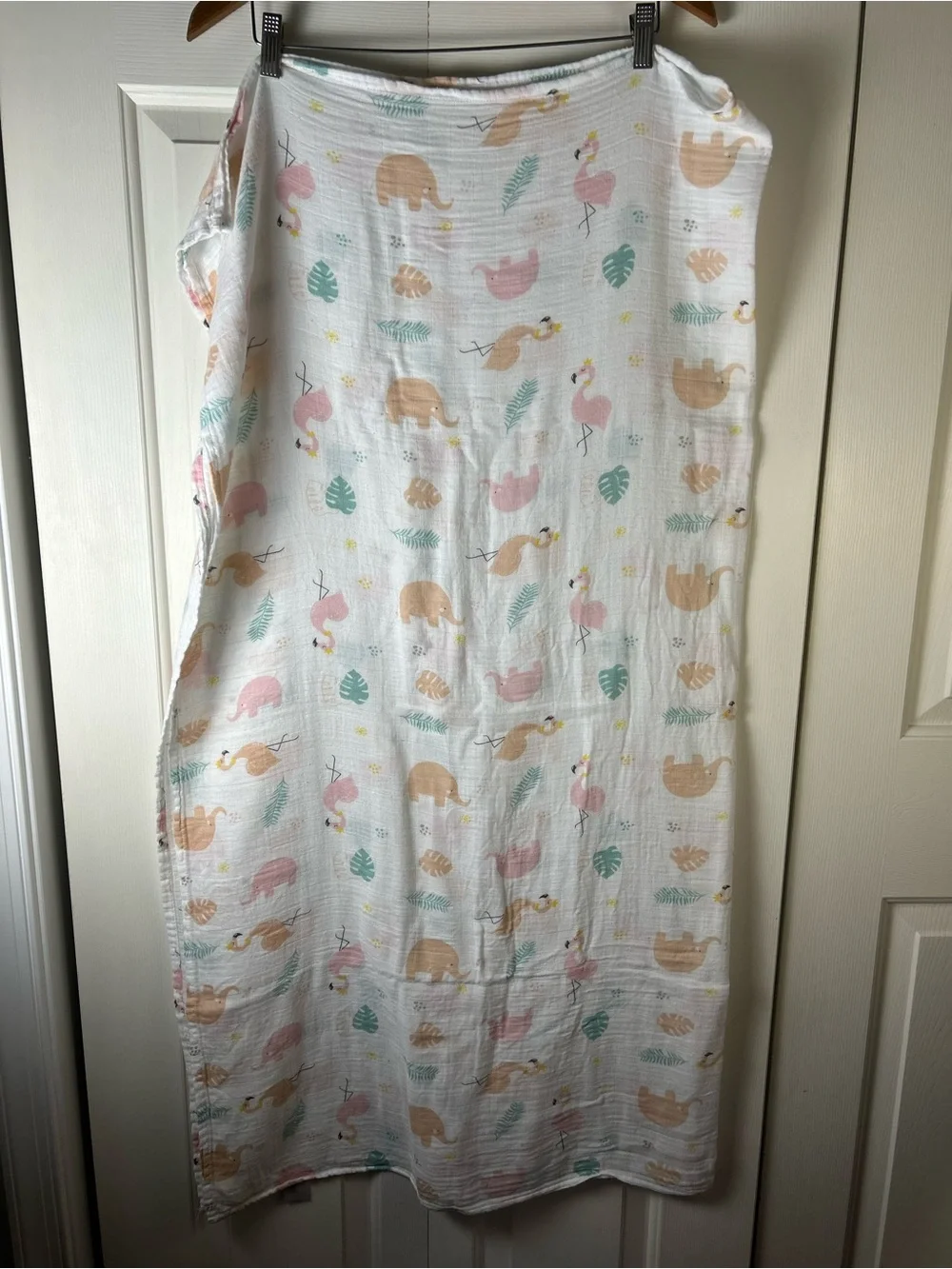 Flamingo Elephant Baby Girl Swaddle Blanket Bamboo Cotton Blend Pink White Green
